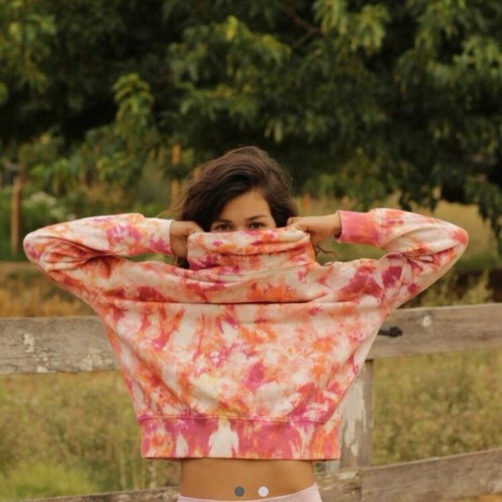 Anthropologie Pilcro Elayna Funnel Neck Pink Tie Dye Sweatshirt Size Small